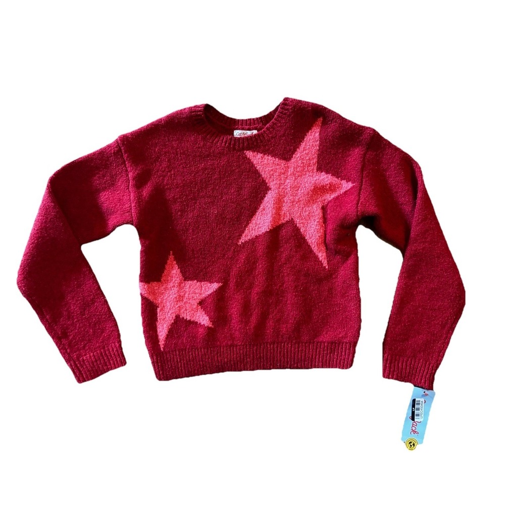 Cat & Jack Girls Red Star Sweater Pink Stars Long Sleeve NWT Size M (8)